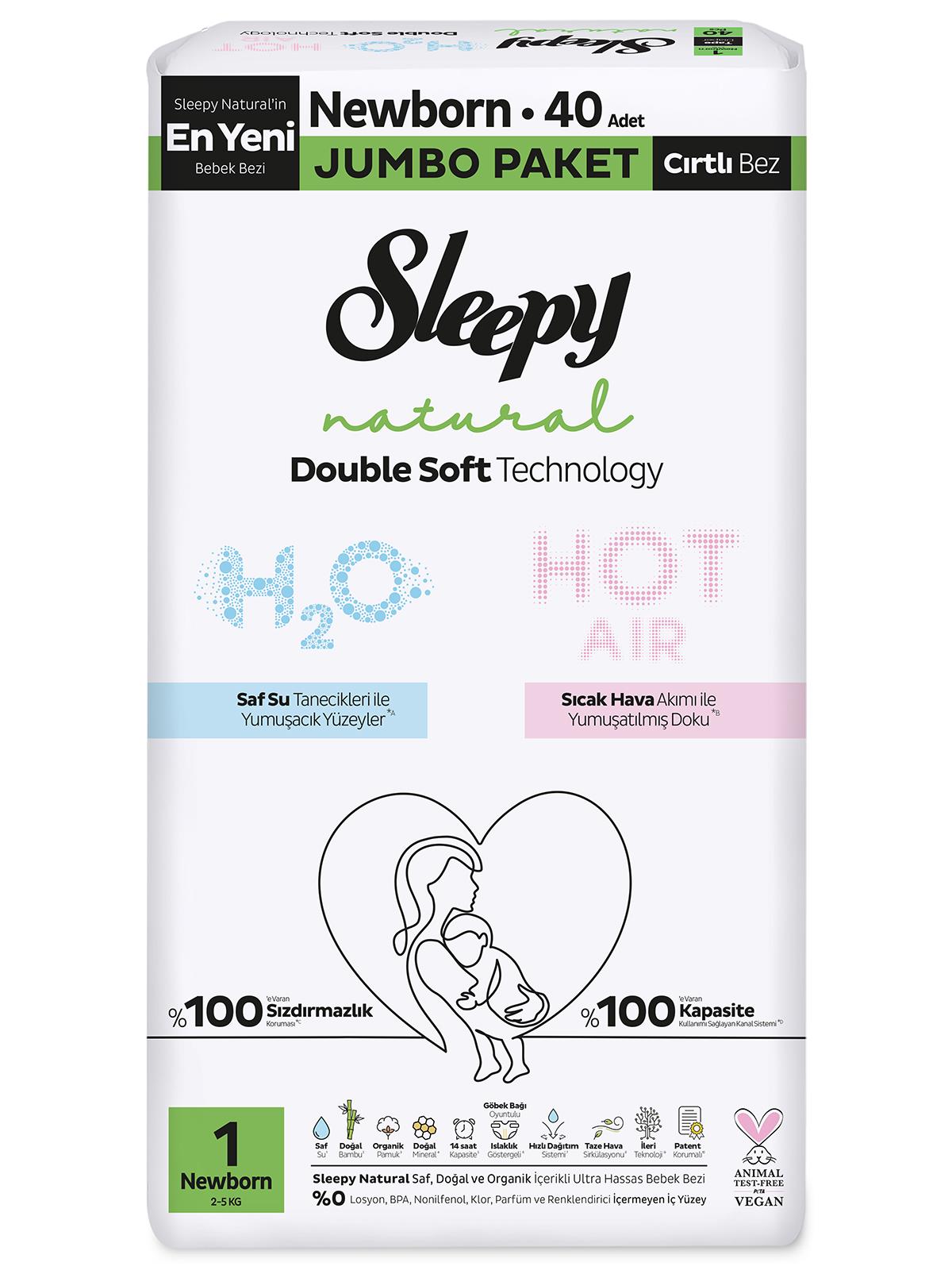Sleepy Natural Bebek Bezi Double Soft Jumbo Newborn 40 Adet