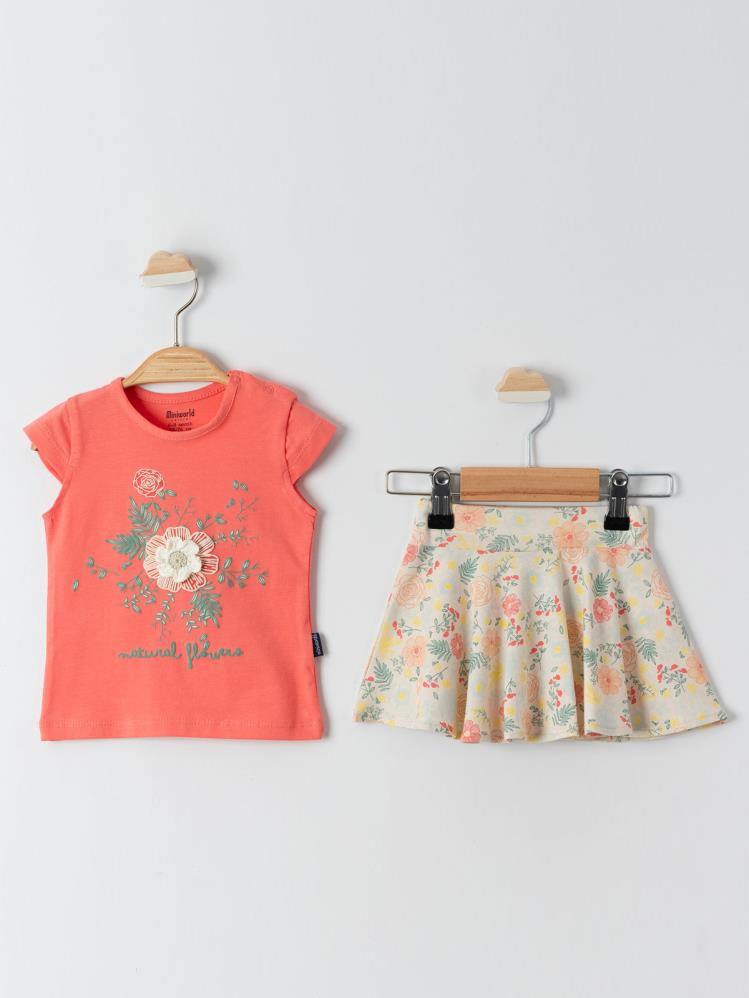 Miniworld Naturel Çiçekli 6-18 Ay Takım - Turuncu