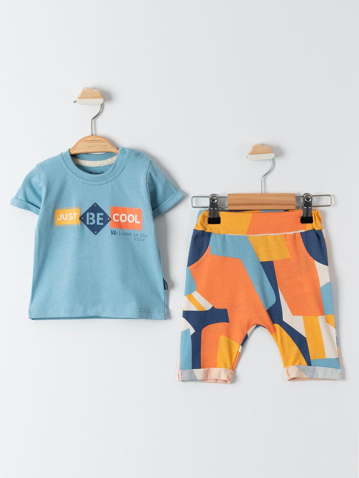 Miniworld Geometrik Desenli Kaprili 6-18 Ay Takım - Mavi