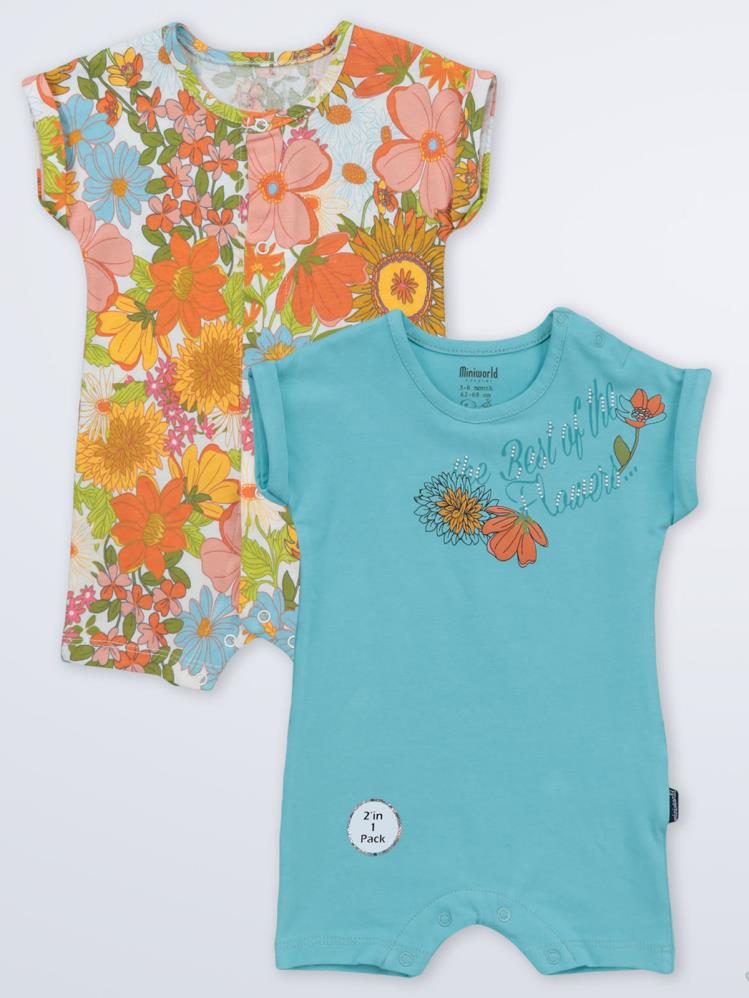 Miniworld Büyük Çiçekli 2'in 1 Pack 3-12 Ay Tulum - Mavi