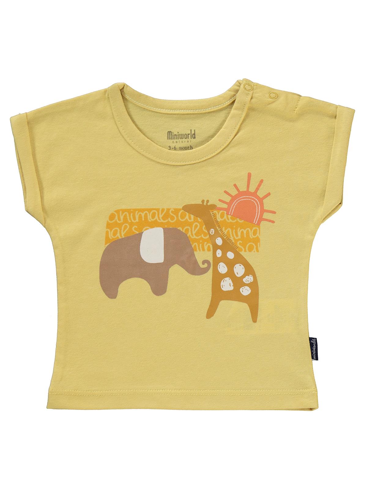 Minidünya Tekstil Renkli Figürlü 2'in 1 Pack 3-12 Ay Tişört - Hardal