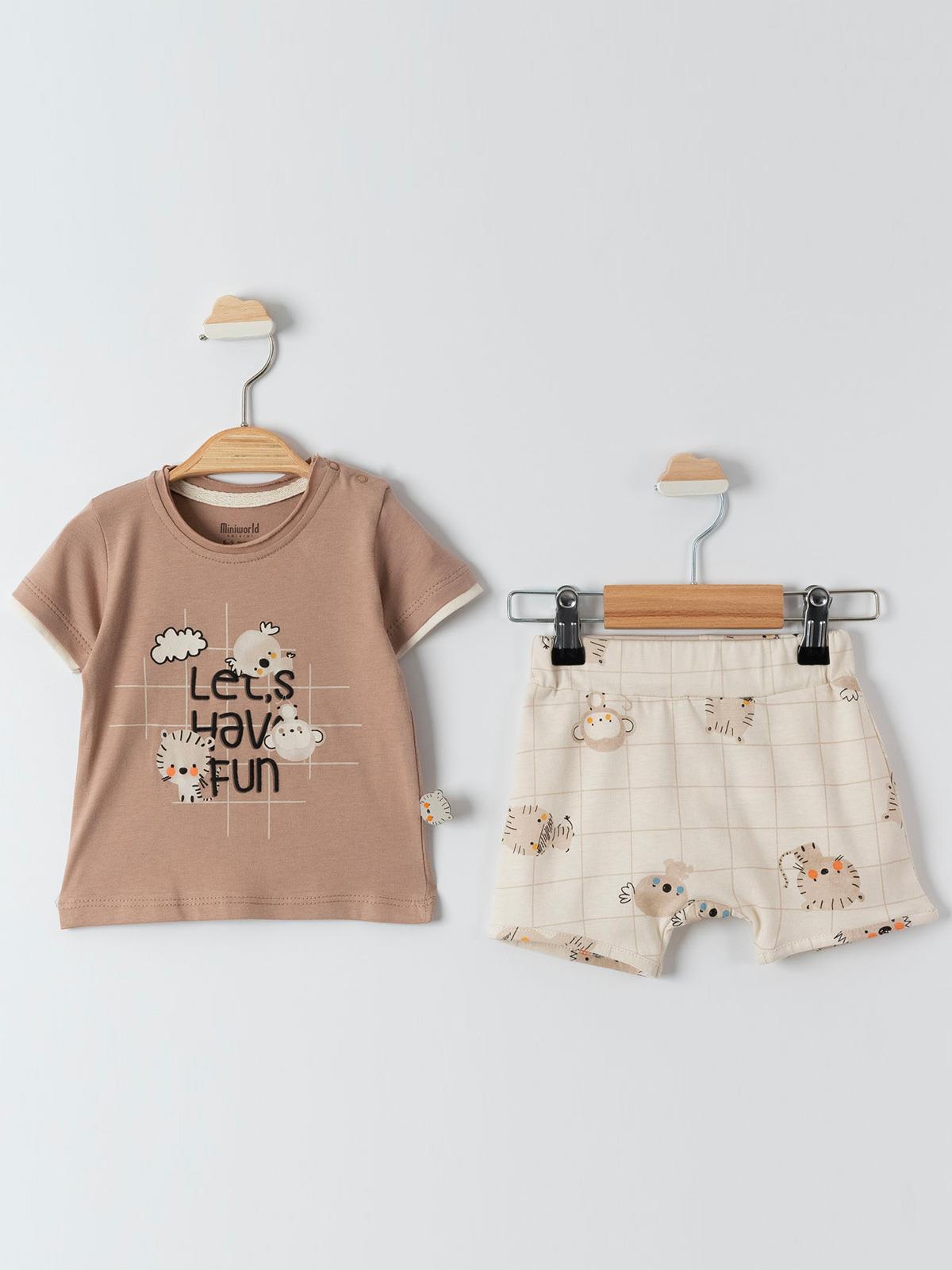 Miniworld Fellowship Şortlu 6-18 Ay Takım - Kahverengi