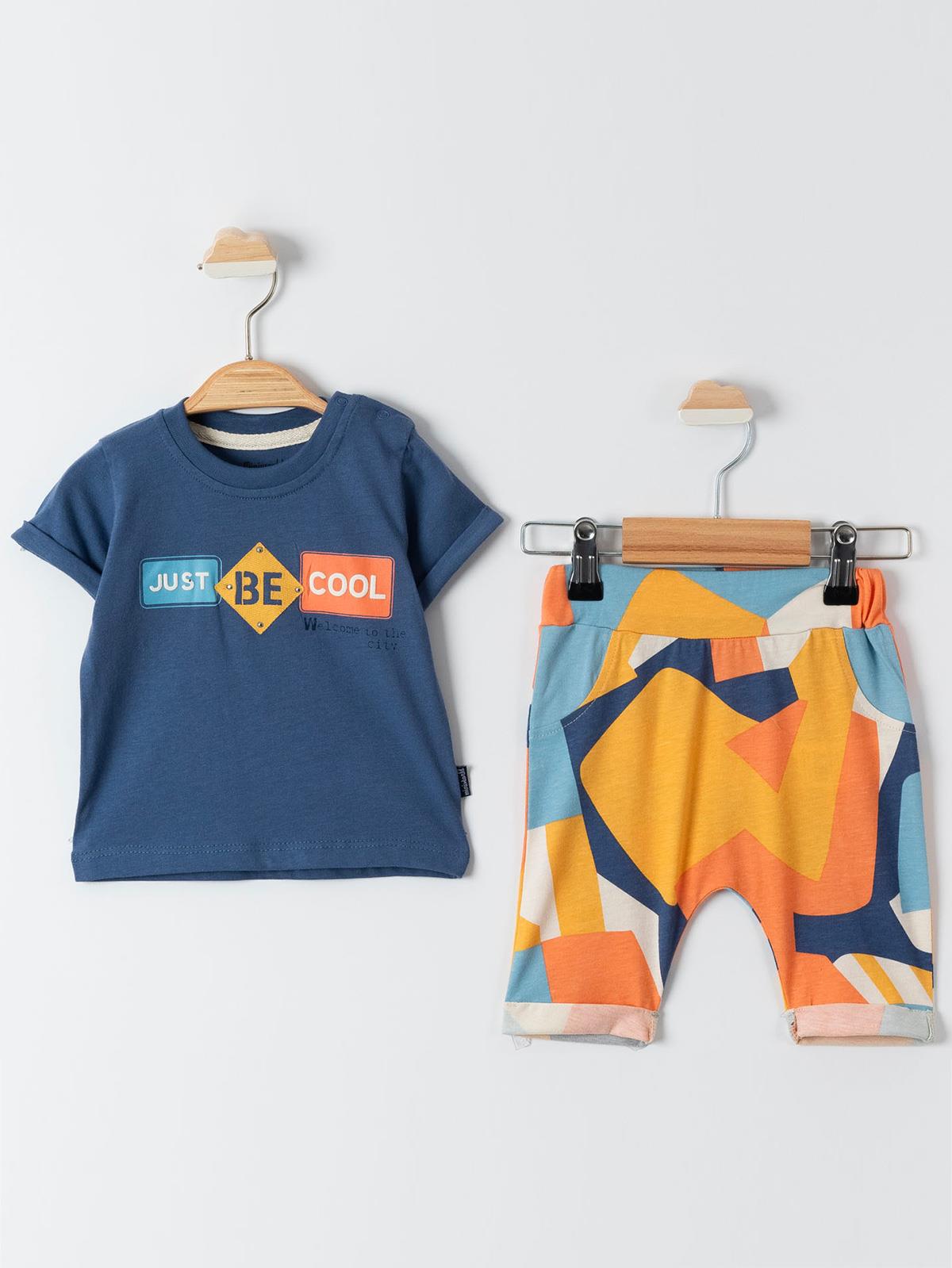 Miniworld Geometrik Desenli Kaprili 6-18 Ay Takım - Mavi