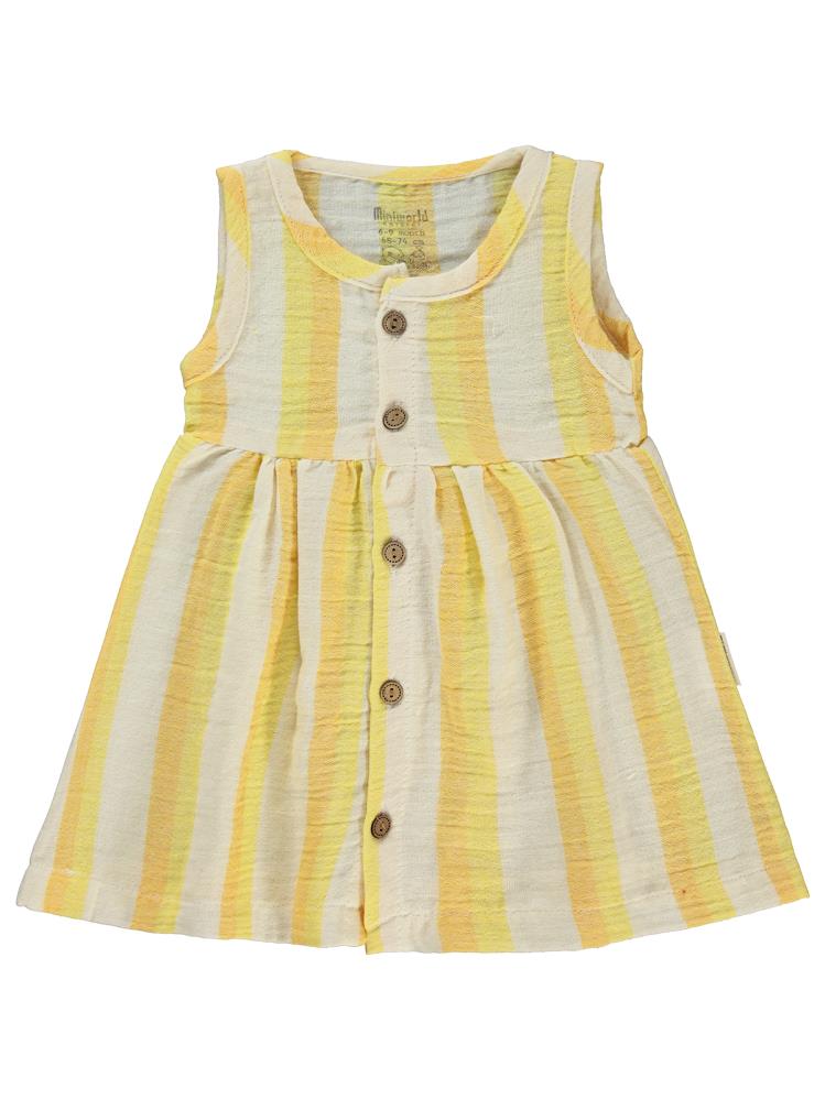 Miniworld Önden Düğmeli Çizgili Müslin 6-18 Ay Takım - Hardal