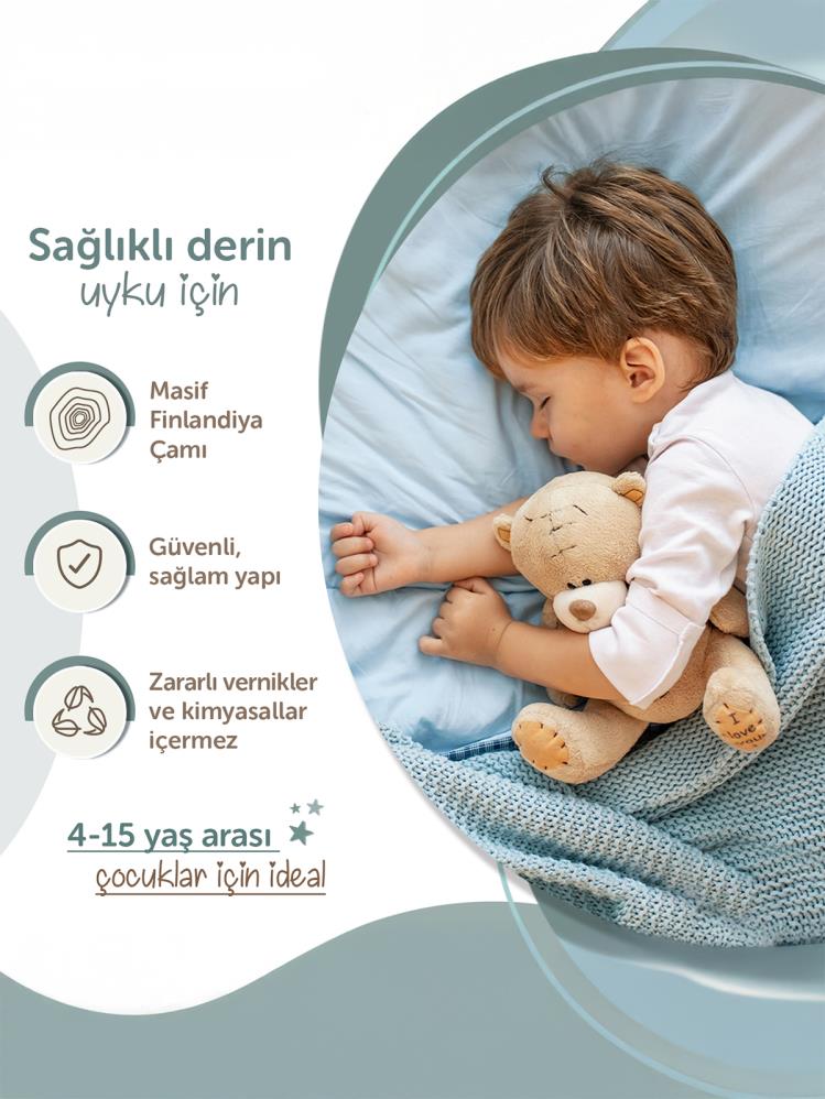 Kukka Doğal Ahşap Montessori Çocuk Karyolası - Çatılı 90x200 cm