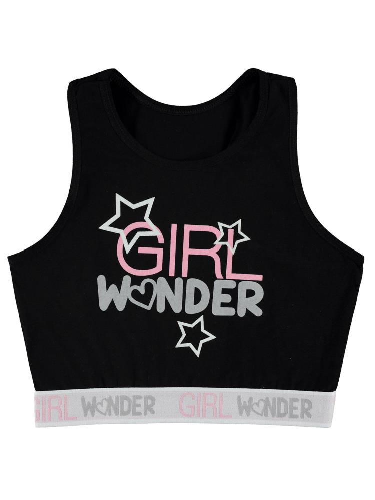 Civil Girl Wonder Baskı 8-12 Yaş Büstiyer - Siyah