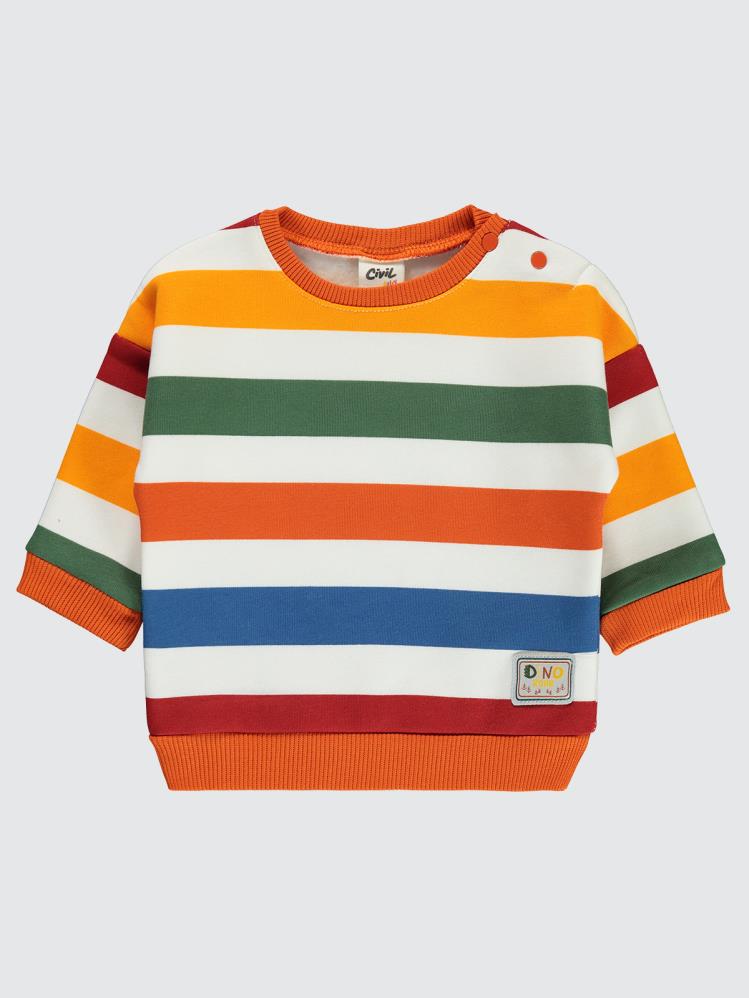 Civil Baby Renkli Çizgi Dino Etiketli 6-18 Ay Sweatshirt - Turuncu