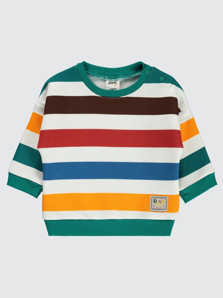 Civil Baby Renkli Çizgi Dino Etiketli 6-18 Ay Sweatshirt - Yeşil