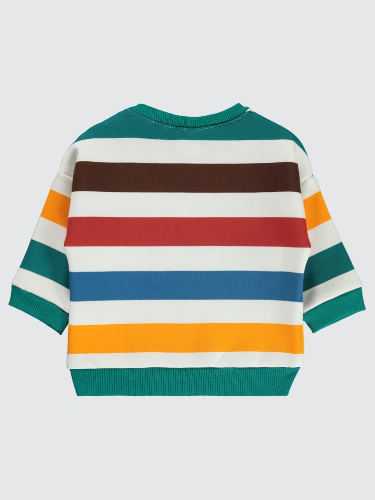 Civil Baby Renkli Çizgi Dino Etiketli 6-18 Ay Sweatshirt - Yeşil