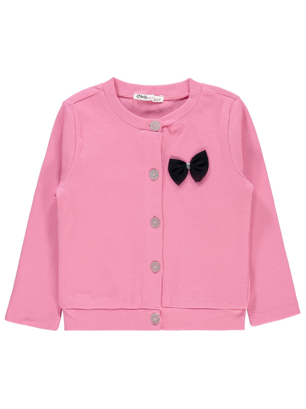 Civil Girls Yakası Fiyonklu 2-5 Yaş Hırka - Pembe
