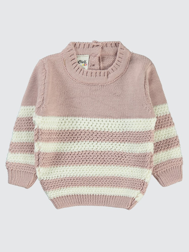 Civil Baby Triko Çizgili 6-18 Ay Kazak - Pudra