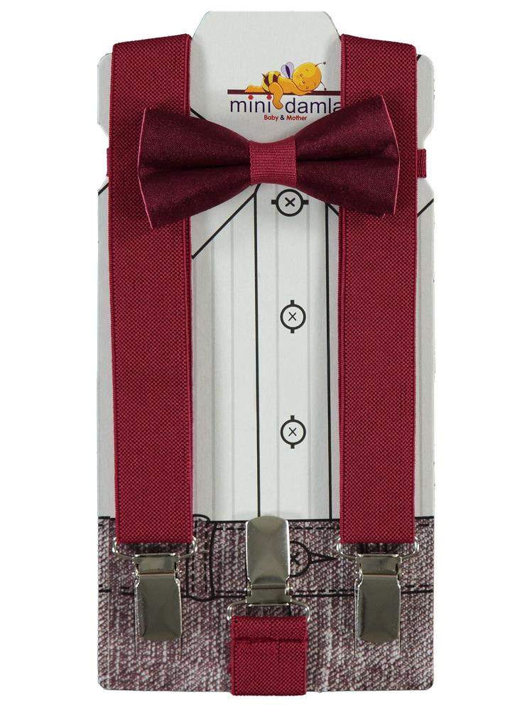 Mınıdamla Papyon Pantolon Askısı Takımı - Bordo