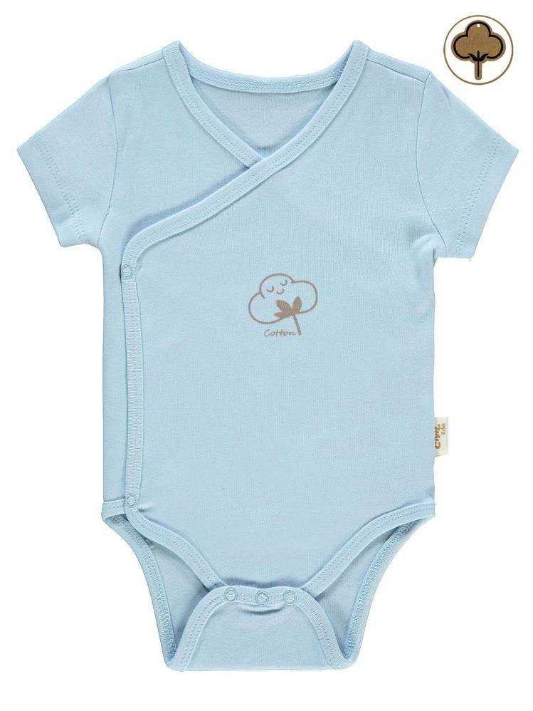 Civil Baby Organik Pamuklu Kruvaze 0-3 Ay Çıtçıtlı Badi - Mavi