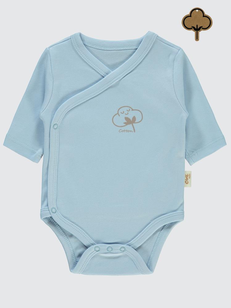 Civil Baby Organik Pamuklu Kruvaze 0-6 Ay Çıtçıtlı Badi - Mavi