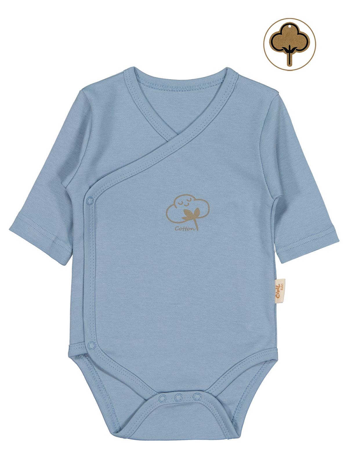 Civil Baby Organik Pamuklu Kruvaze 0-6 Ay Çıtçıtlı Badi - Mavi