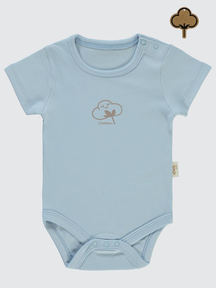 Civil Baby Organik Pamuklu K Kol 0-18 Ay Çıtçıtlı Badi - Mavi