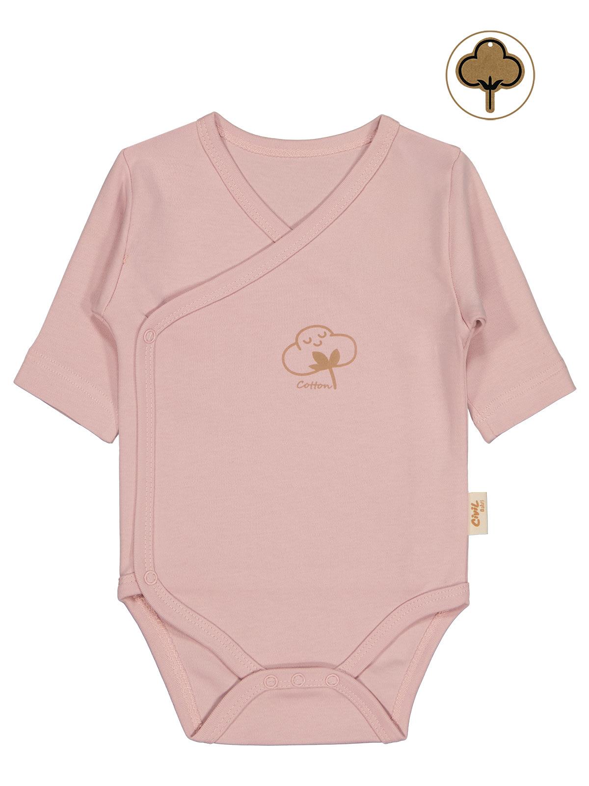 Civil Baby Organik Pamuklu Kruvaze 0-6 Ay Çıtçıtlı Badi - Pembe