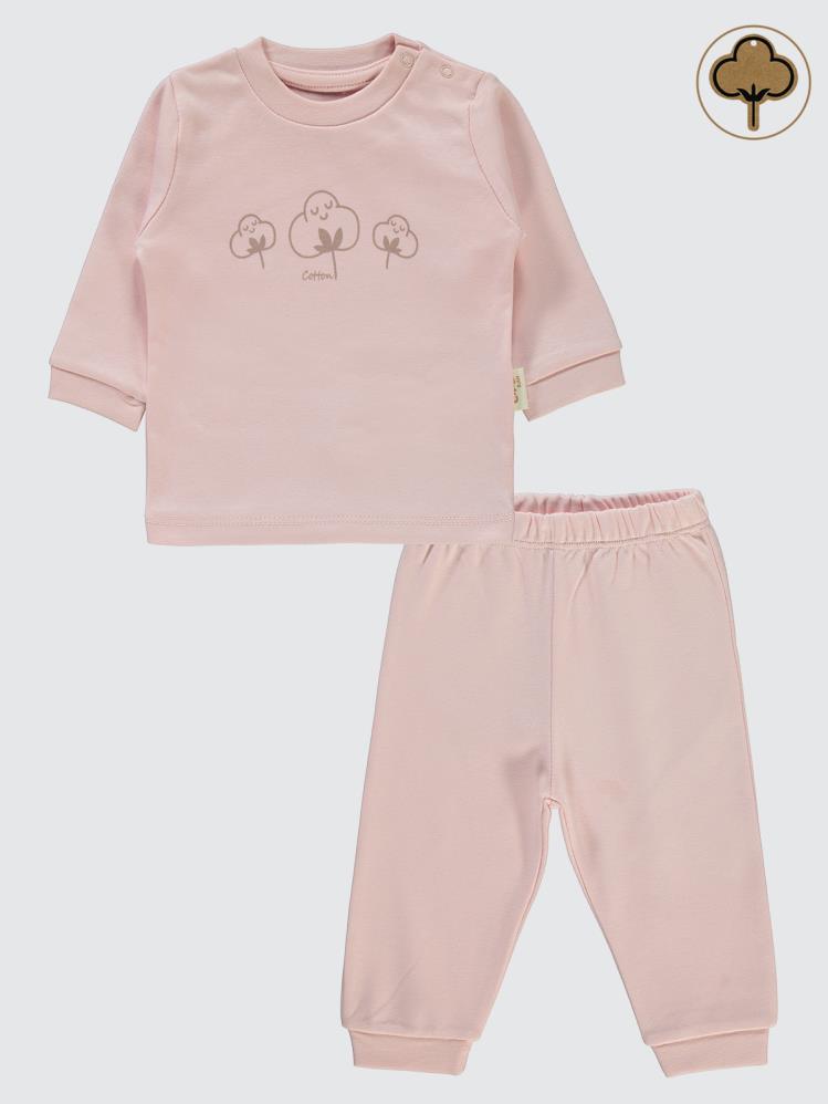 Civil Baby Organic Pamuklu Omuzdan Patlı 1-9 Ay Pijama Takımı - Pembe