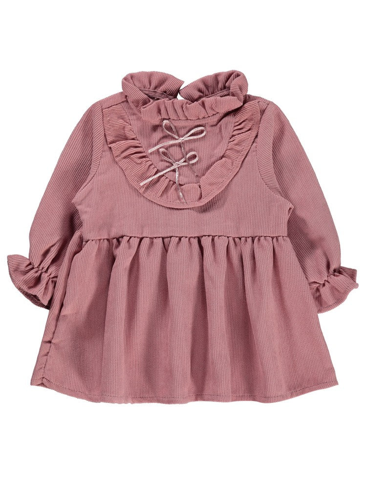 Civil Baby Yaka Fırfırlı Fiyonklu 6-18 Ay Elbise - Pudra