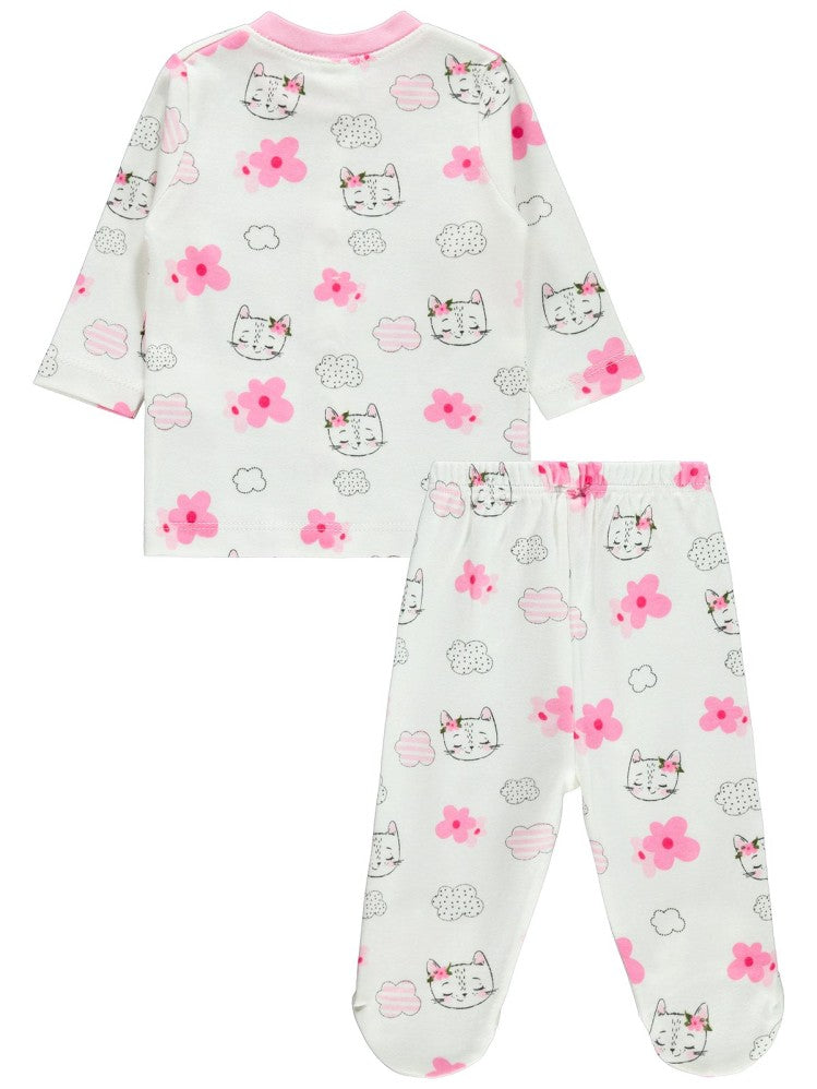 Civil Baby Patikli Kedi Çiçek Empirme Baskılı 1-6 Ay Pijama Takımı - Pembe