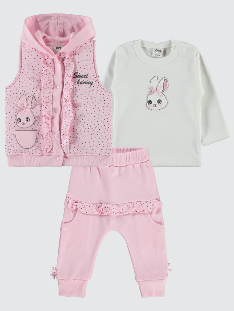Civil Baby Puan Tavşan Nakışlı 6-18 Ay Takım - Pembe