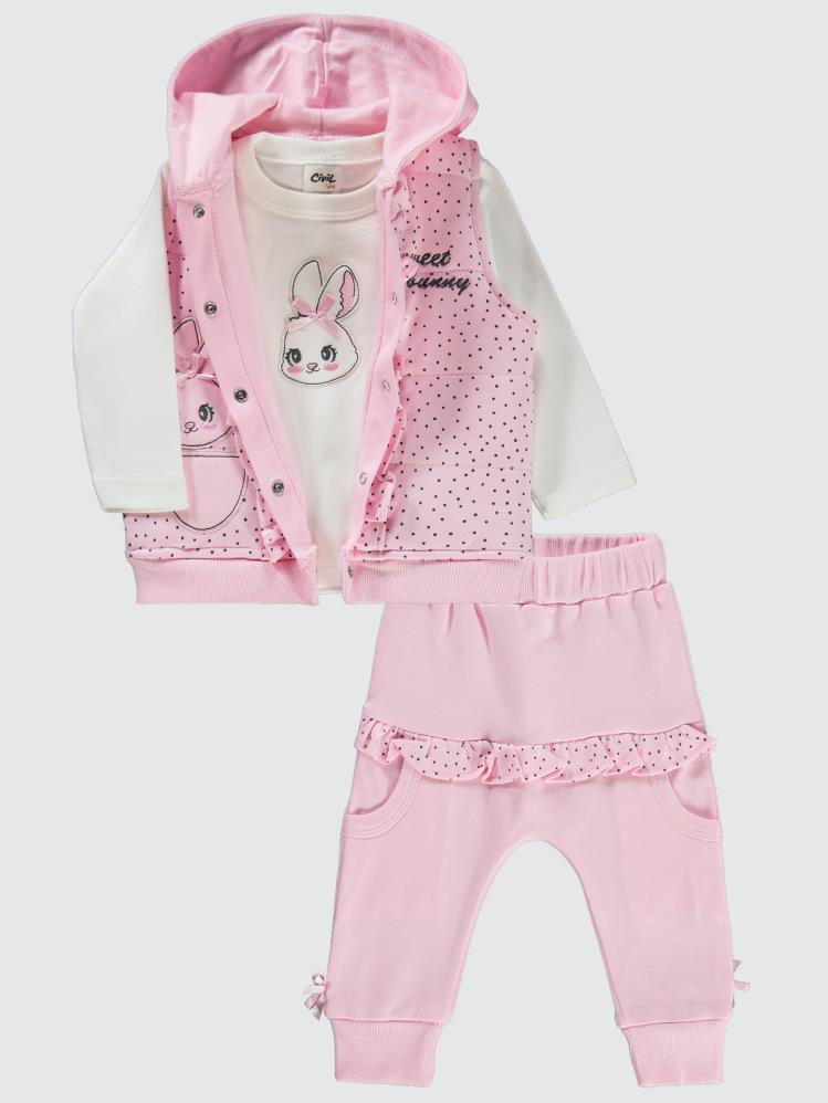 Civil Baby Puan Tavşan Nakışlı 6-18 Ay Takım - Pembe