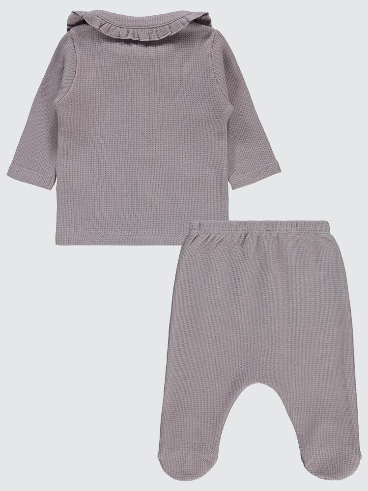 Civil Baby Patikli Yakalı Çiçek Etiketli 1-9 Ay Pijama Takımı - Lila