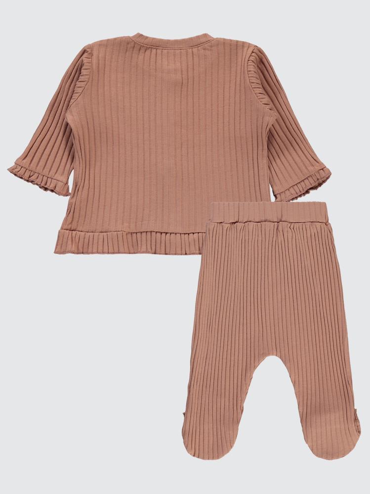 Civil Baby Kol Ve Bel Fırfırlı Nakışlı 3-6 Ay Pijama Takımı - Pudra