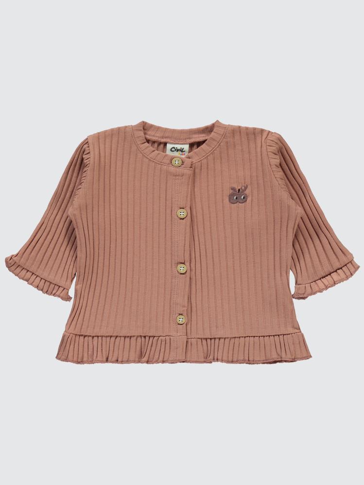 Civil Baby Kol Ve Bel Fırfırlı Nakışlı 3-6 Ay Pijama Takımı - Pudra