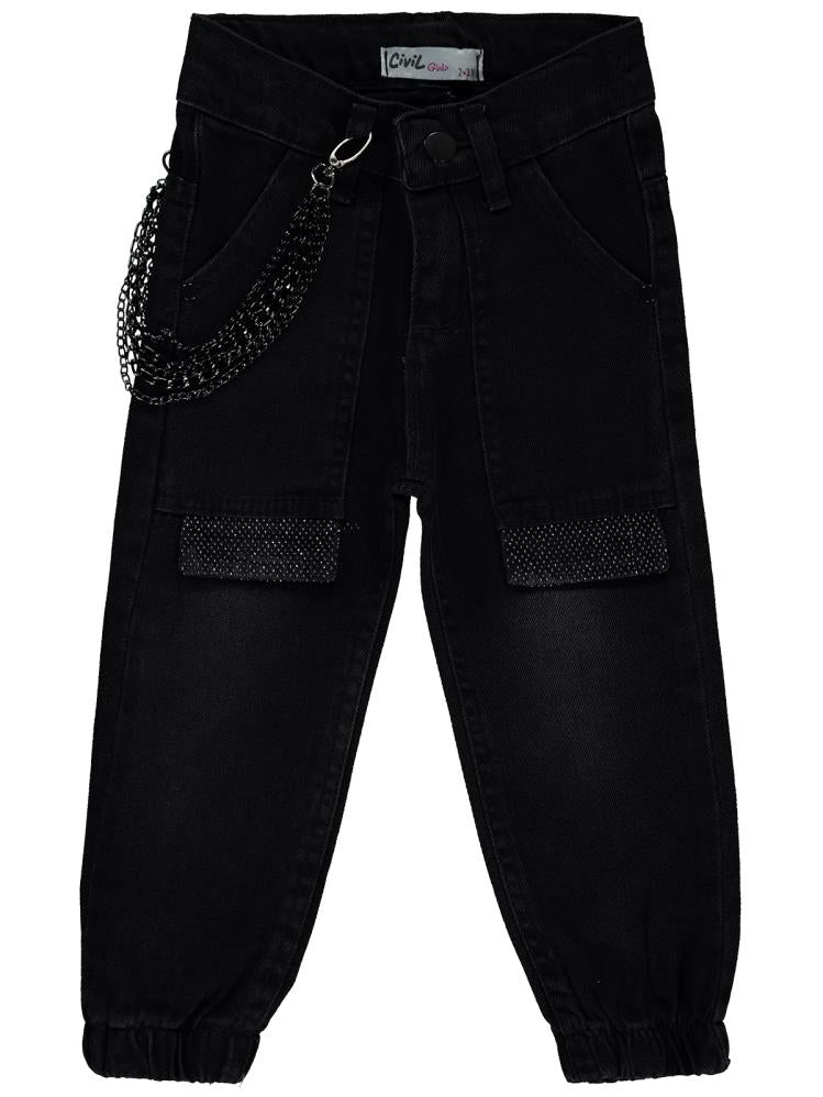 Civil Girls Torba Cepli Kapaklı 2-5 Yaş Pantolon - Siyah