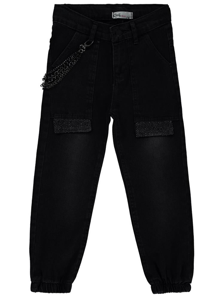 Civil Girls Torba Cepli Kapaklı 10-13 Yaş Pantolon - Siyah