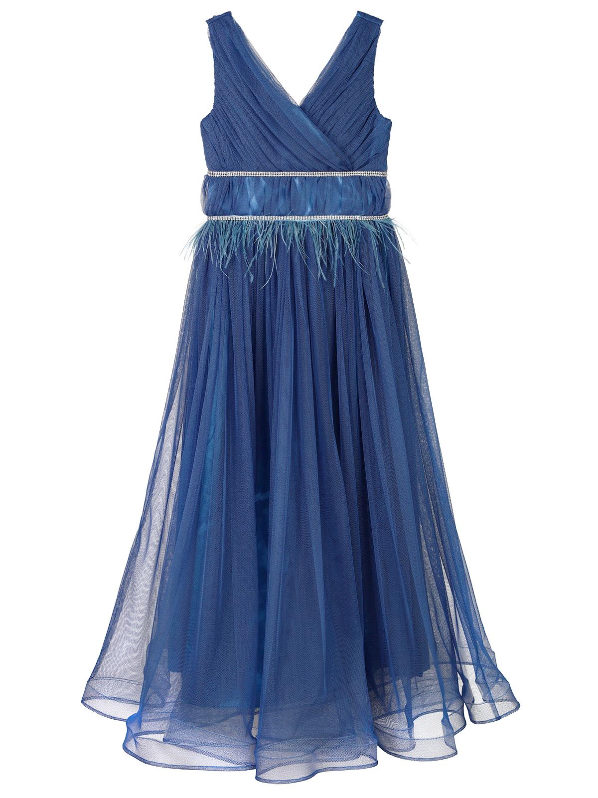 Civil Girls Beli Taşlı Tüylü 6-14 Yaş Abiye - Mavi