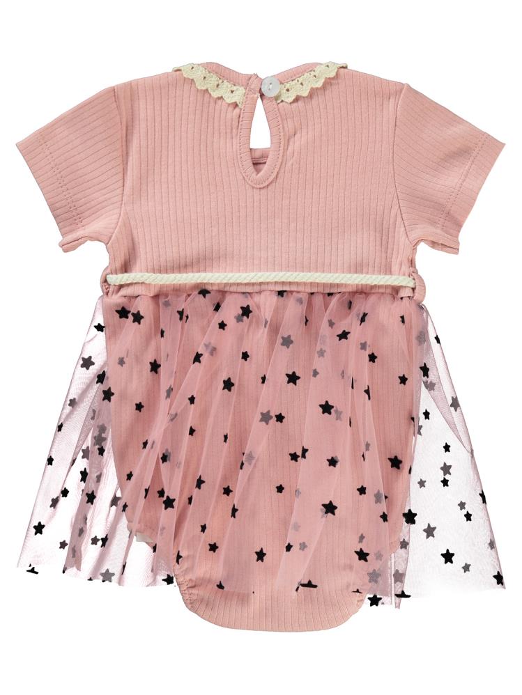 Civil Baby Tüllü Yıldız Baskılı 6-18 Ay Elbise - Pudra