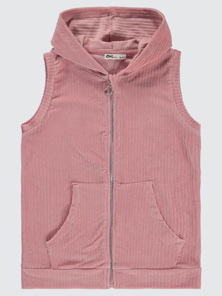 Civil Girls Gipeli Fitilli Kadife 10-13 Yaş Yelek - Pudra