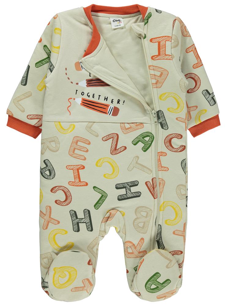 Civil Baby Çizgili Harf Empirme 90 Gr 6-9 AY Uyku Tulumu - Bej