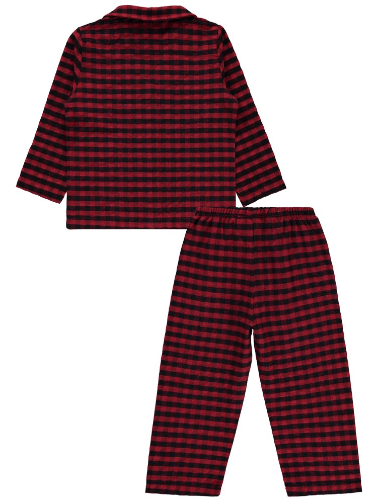 Civil Boys Düğme Detaylı Ekose 2-5 Yaş Pijama Takımı - Kırmızı