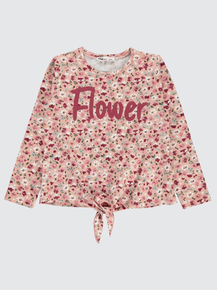 Civil Girls Mini Çiçek Empirme Baskılı 6-9 Yaş Sweatshirt - Pudra