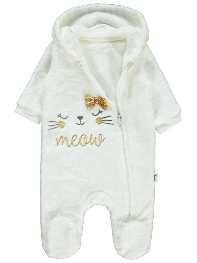 Civil Baby Meow Nakışlı 1-6 Ay Tulum - Ekru