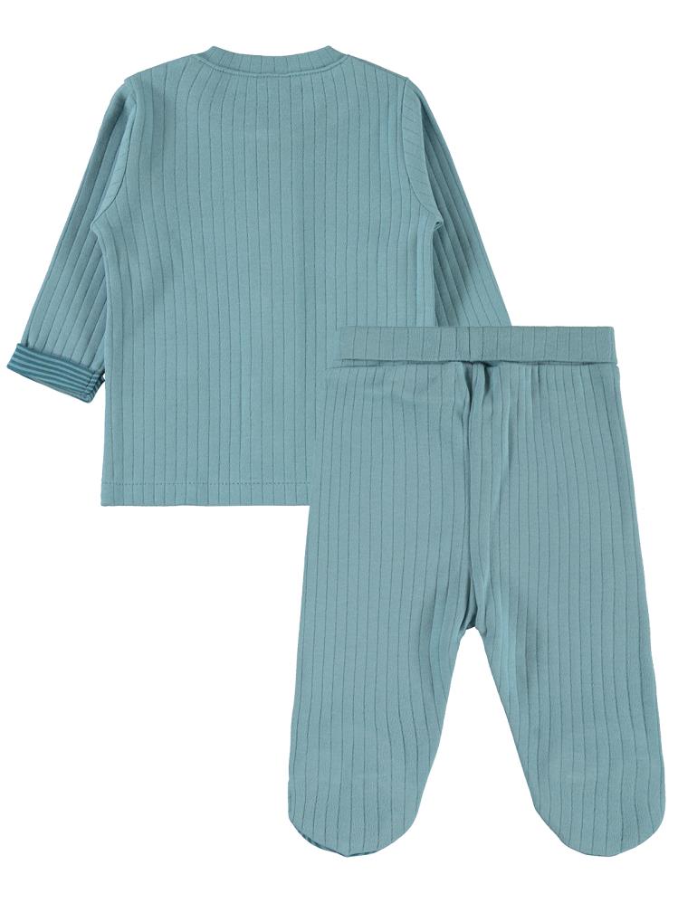 Civil Baby Patikli Hello Ayıcık Nakışlı 1-9 Ay Pijama Takımı - Mavi