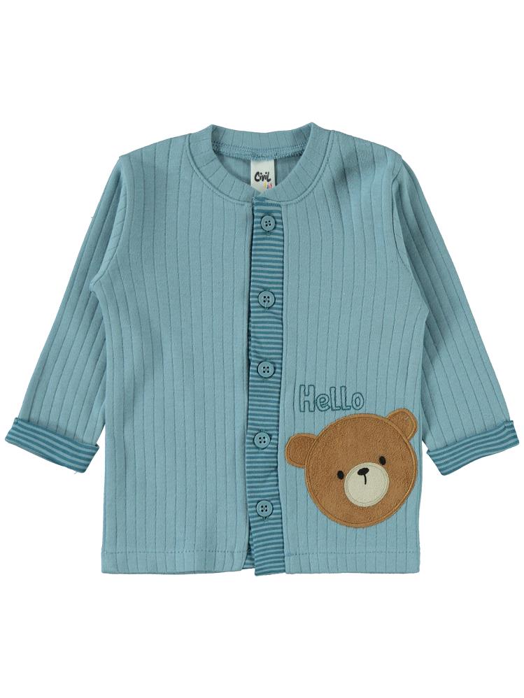Civil Baby Patikli Hello Ayıcık Nakışlı 1-9 Ay Pijama Takımı - Mavi
