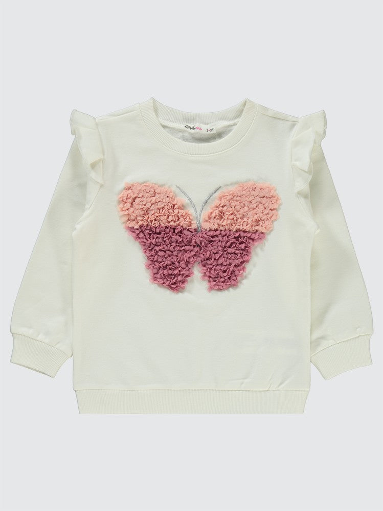 Civil Girls Kelebek Laseli 2-5 Yaş Sweatshirt - Ekru