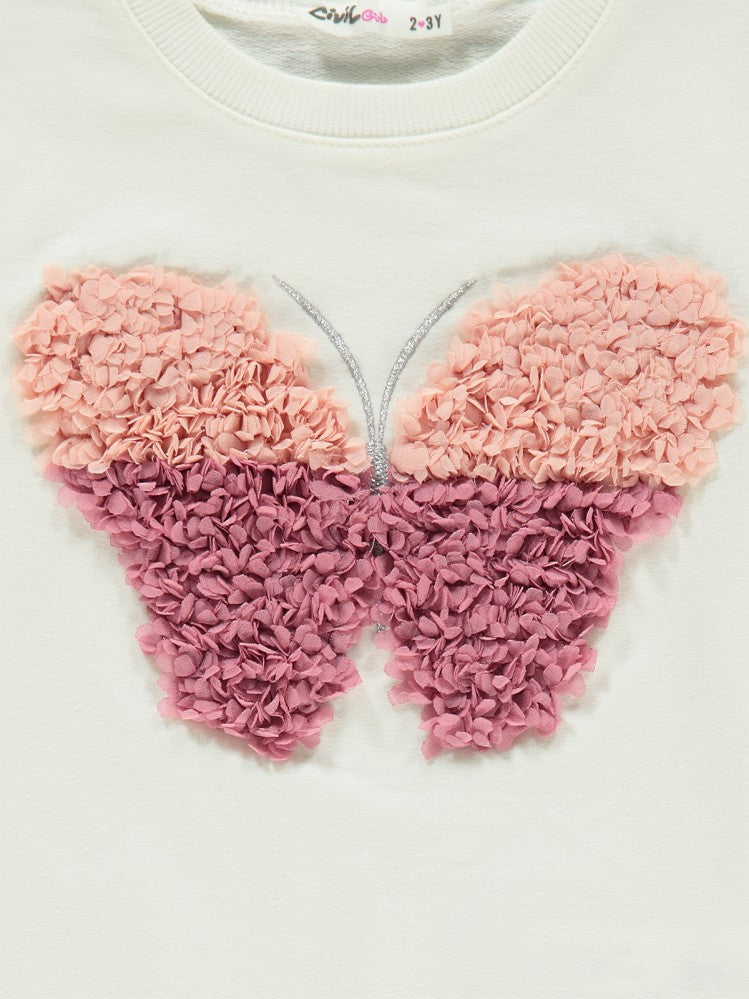 Civil Girls Kelebek Laseli 2-5 Yaş Sweatshirt - Ekru