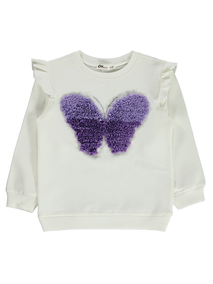 Civil Girls Kelebek Laseli 2-5 Yaş Sweatshirt - Ekru