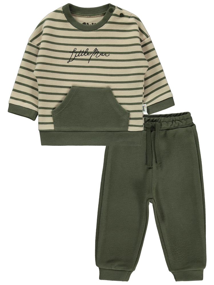 Civil Baby Little Man Çizigili 6-18 Ay Takım - Haki
