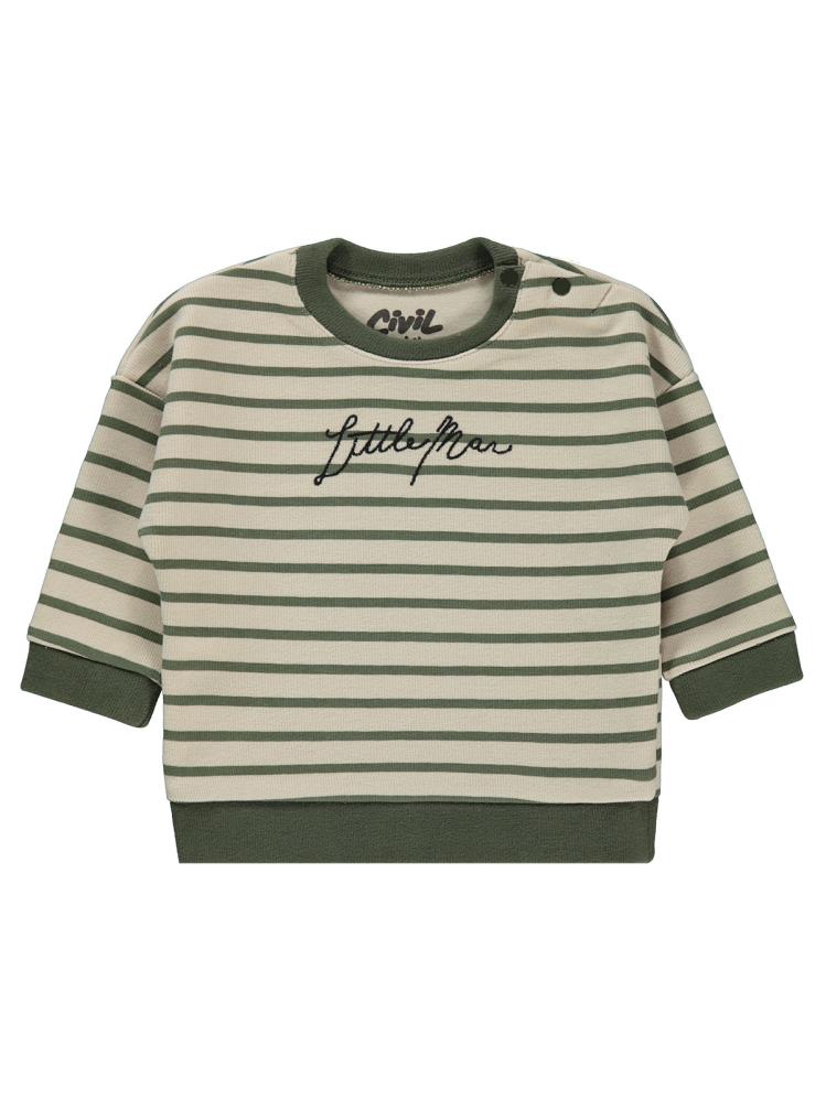 Civil Baby Little Man Çizigili 6-18 Ay Sweatshirt - Haki