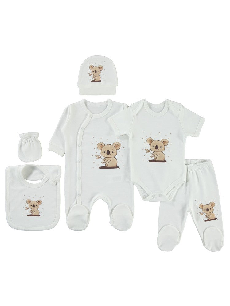 Civil Baby Koala Empirme Baskılı Zıbın Takımları - Ekru