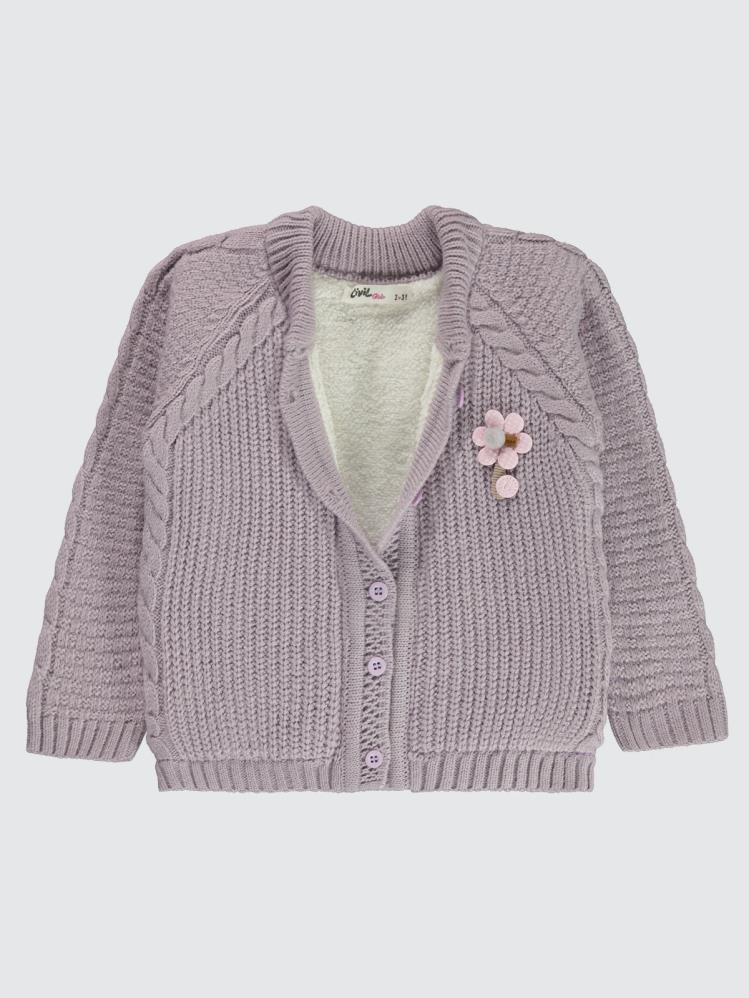 Civil Girls Saç Örgülü Velsoftlu 2-5 Yaş Hırka - Lila