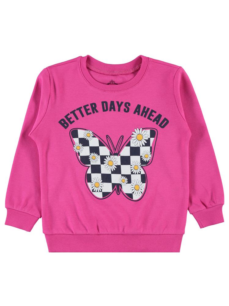 Civil Girls Dama Kelebek Baskılı 2-5 Yaş Sweatshirt - Pembe