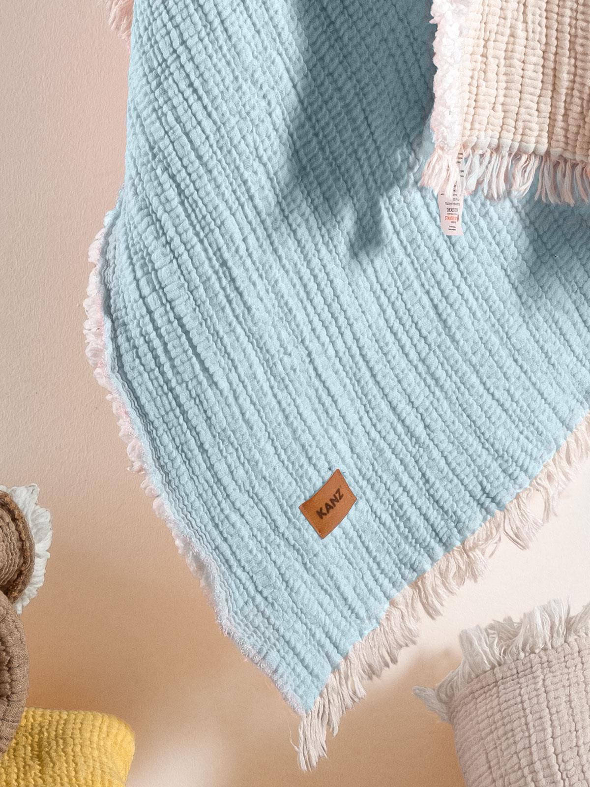 Kanz 5 Kat Dolgulu Müslin Bebek Örtüsü 90x110 cm - Mavi