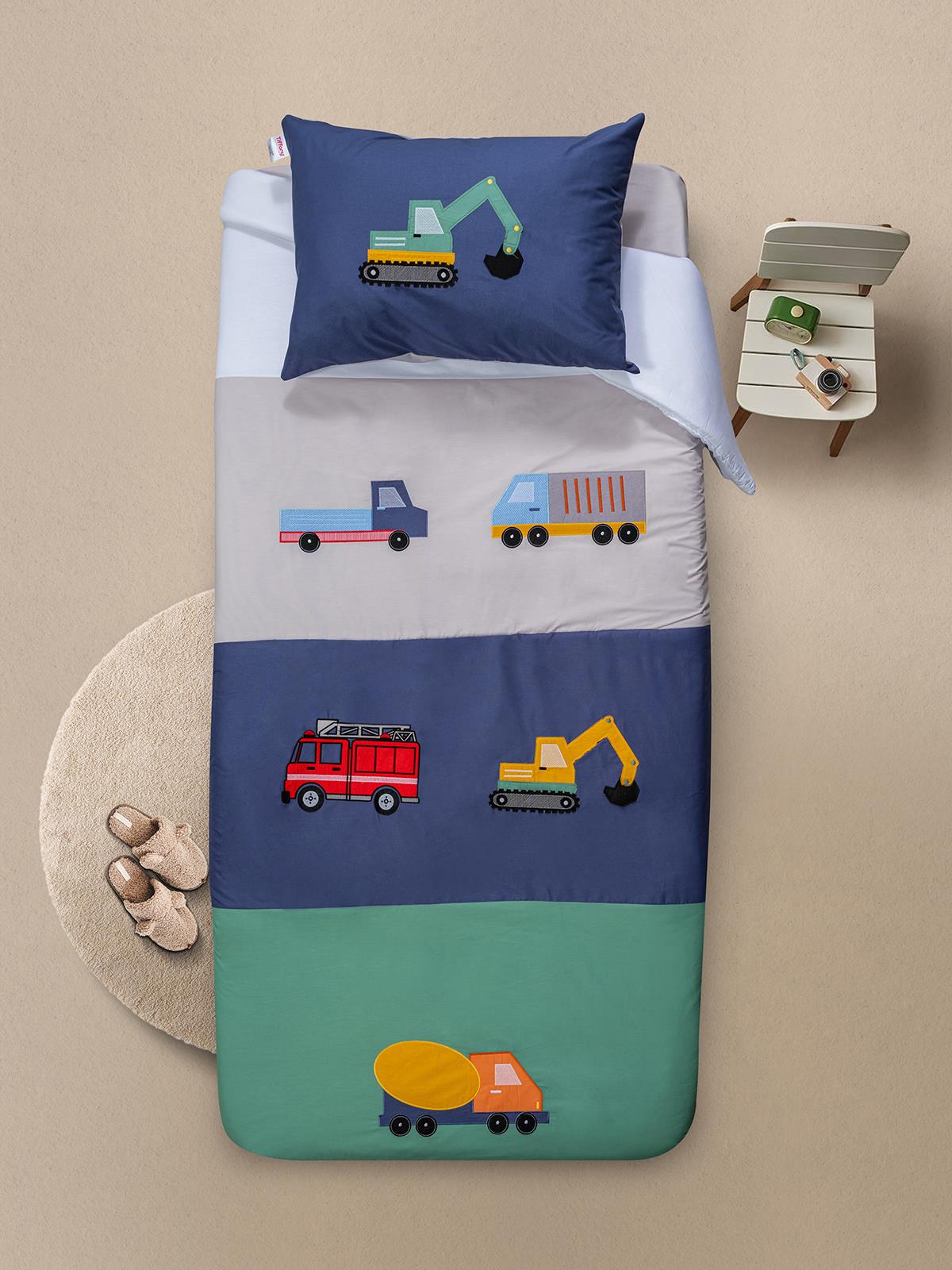 Tiffany İş Makinesi 3'lü Tek Kişilik Nevresim Takımı